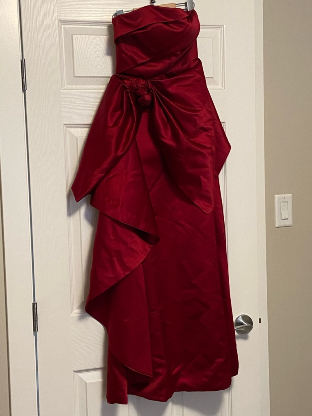 NWT prom dress Strapless Red Satin Evening Dress with Side Bow